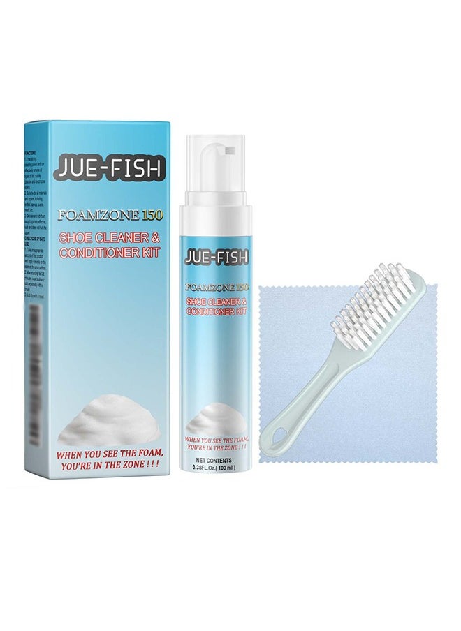 JUE-FISH Shoe Cleaning Kit - Shoe Whitening Cleaner - No Wash White Shoes Stain Remover with Shoe Cleaner - Brush and Cloth, Suitable for White Shoes and Sneakers  - Image 1