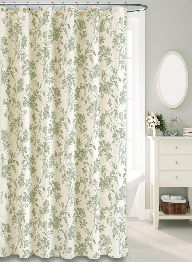 WOUVMA Sage Green Shower Curtain Floral Cotton Linen Cottagecore Shower Curtain for Bathroom 72" W x 72" L - Image 1