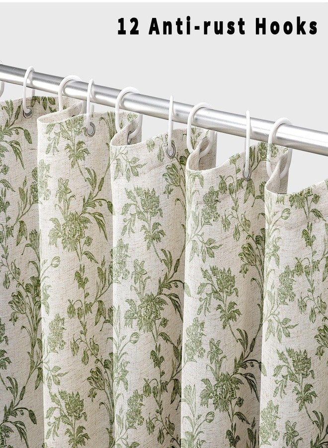 WOUVMA Sage Green Shower Curtain Floral Cotton Linen Cottagecore Shower Curtain for Bathroom 72" W x 72" L - Image 3