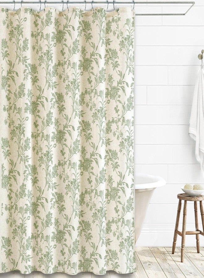 WOUVMA Sage Green Shower Curtain Floral Cotton Linen Cottagecore Shower Curtain for Bathroom 72" W x 72" L - Image 2