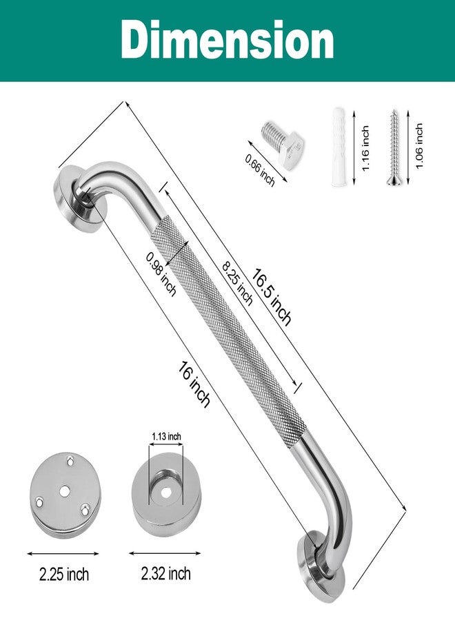 Fertoriy 2 Pack 16 Inch Grab Bars for Bathtubs and Showers, Safety Bathroom Shower Grab Bars for Seniors Holds up to 500LBs, Handicap Grab Bars Stainless Steel, Anti Slip Shower Handle for Wall, Elderly - Image 2