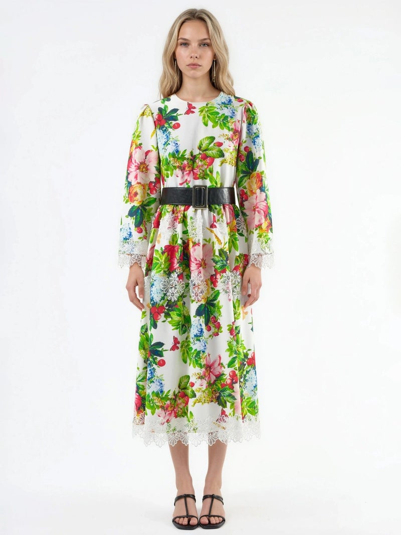 Jennyfer Floral Belted A-Line Midi Dress - Image 5
