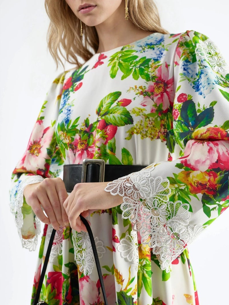 Jennyfer Floral Belted A-Line Midi Dress - Image 4
