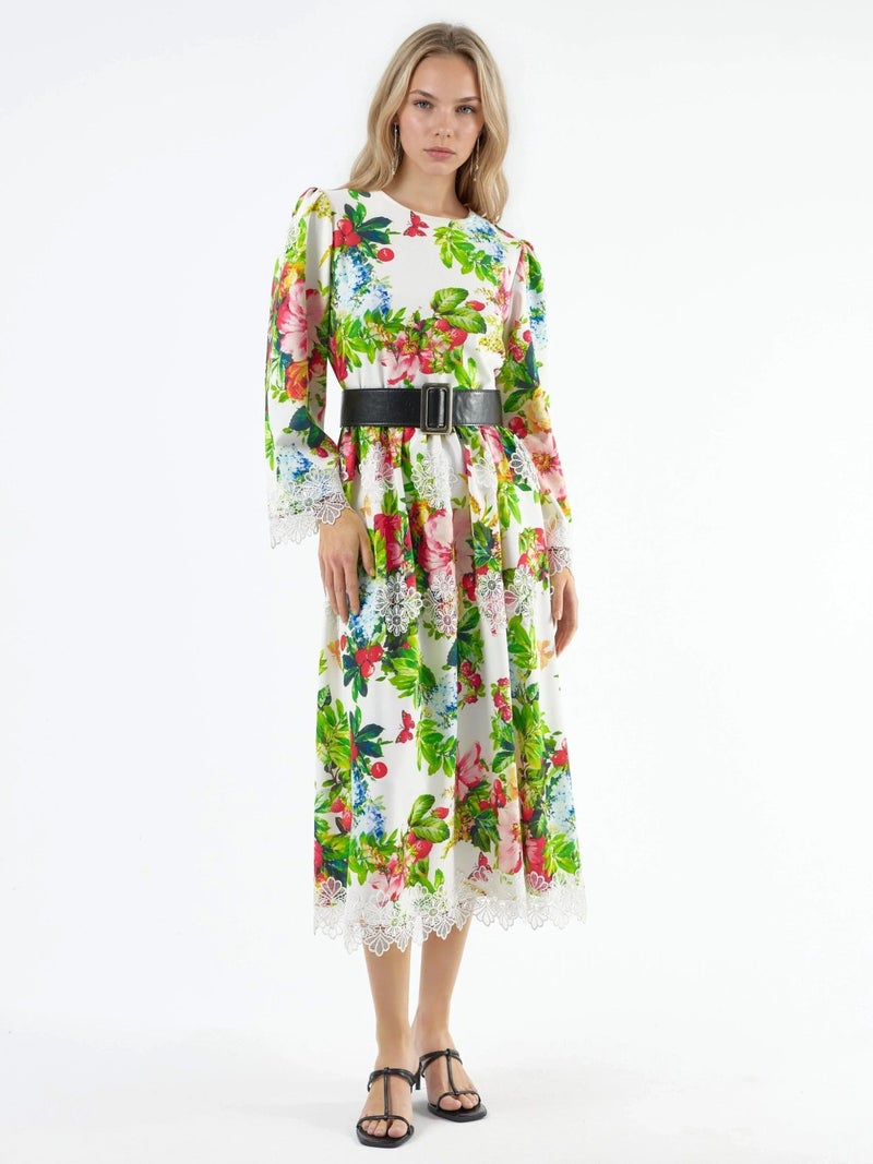 Jennyfer Floral Belted A-Line Midi Dress - Image 3