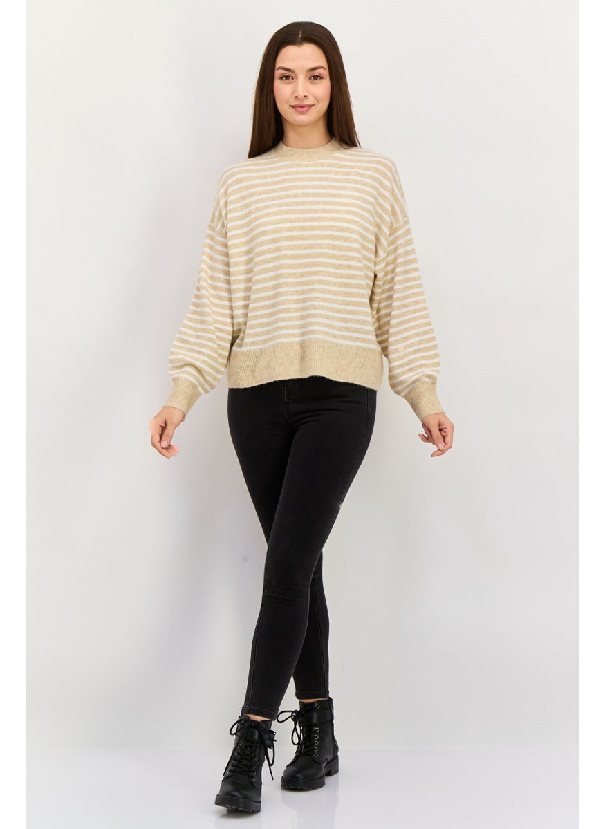 ESPRIT Women Crew Neck Stripe Sweater, Beige  - Image 2