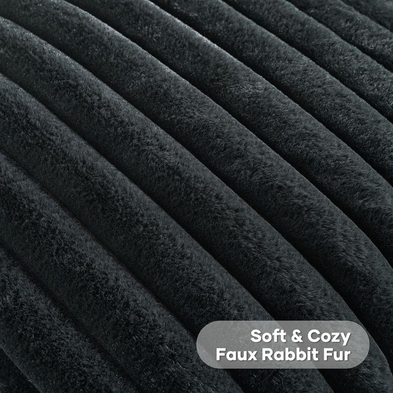 FUTEI Black Striped Decorative Throw Pillow Covers 20x20 Inch Set of 2,Square Winter Decorations Couch Pillow Case,Soft Cozy Faux Rabbit Fur & Velvet Back,Modern Home Decor for Bed - Image 2