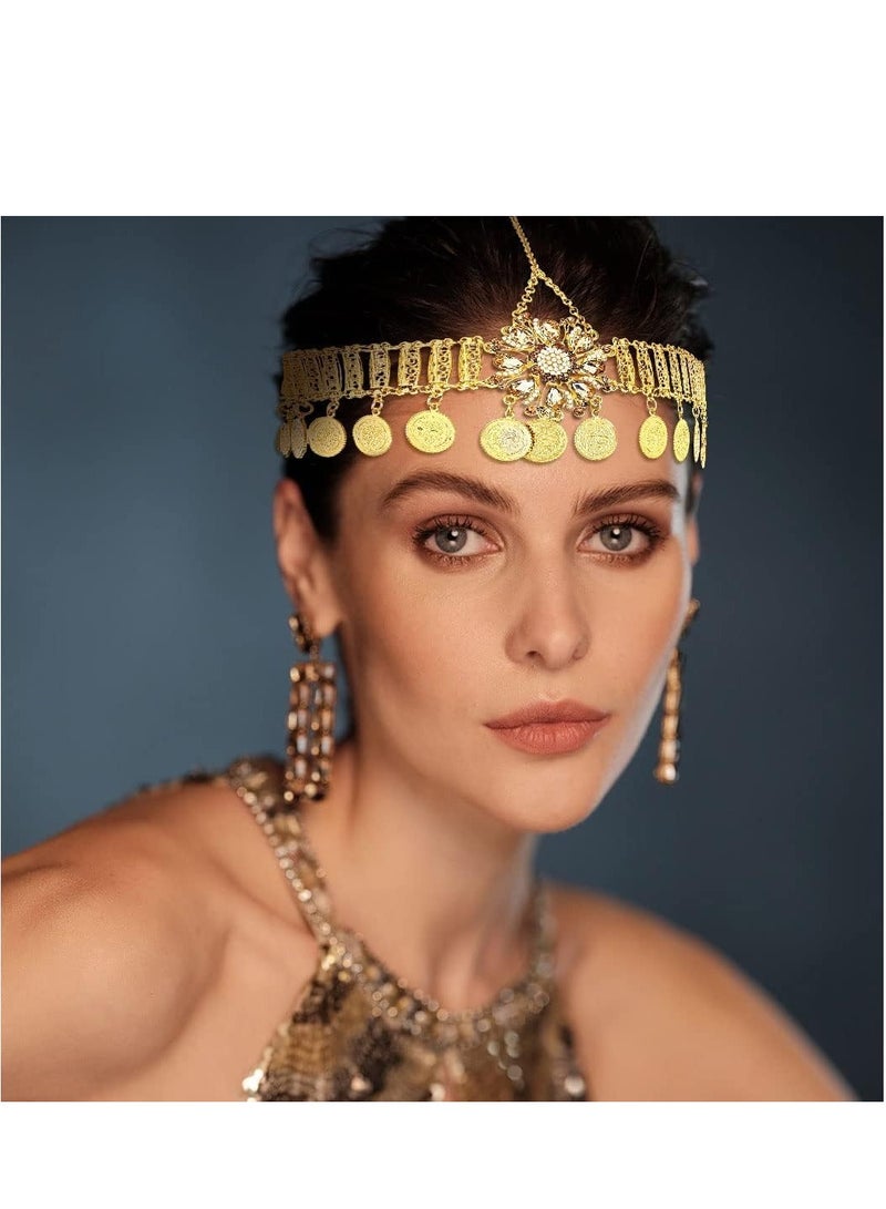 SYOSI Gold Head Chain Boho Headband Headdress Headbands Wedding Headpiece Accessories Vintage Head Chain Crysatal Drop Headpiece Headband Wedding Prom Eveing for Women Girl Hair Accessories - Image 1