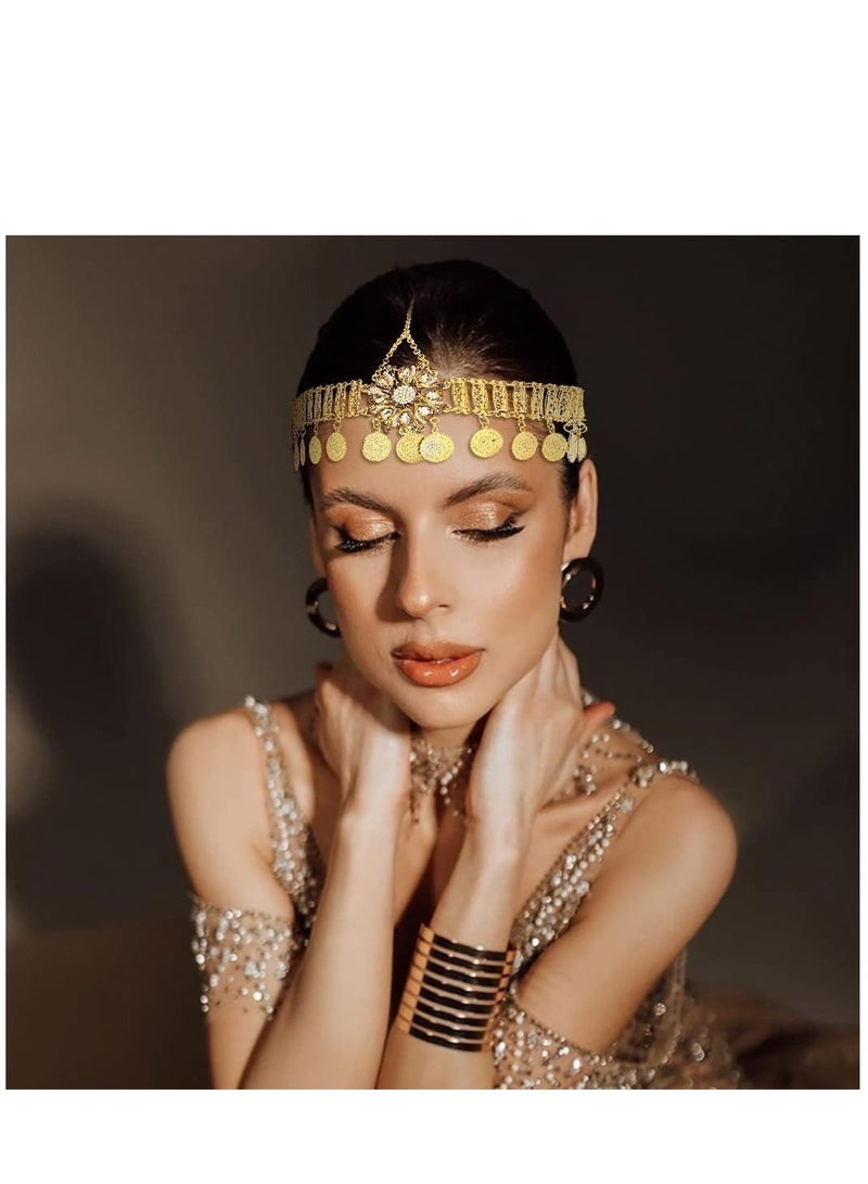 SYOSI Gold Head Chain Boho Headband Headdress Headbands Wedding Headpiece Accessories Vintage Head Chain Crysatal Drop Headpiece Headband Wedding Prom Eveing for Women Girl Hair Accessories - Image 2