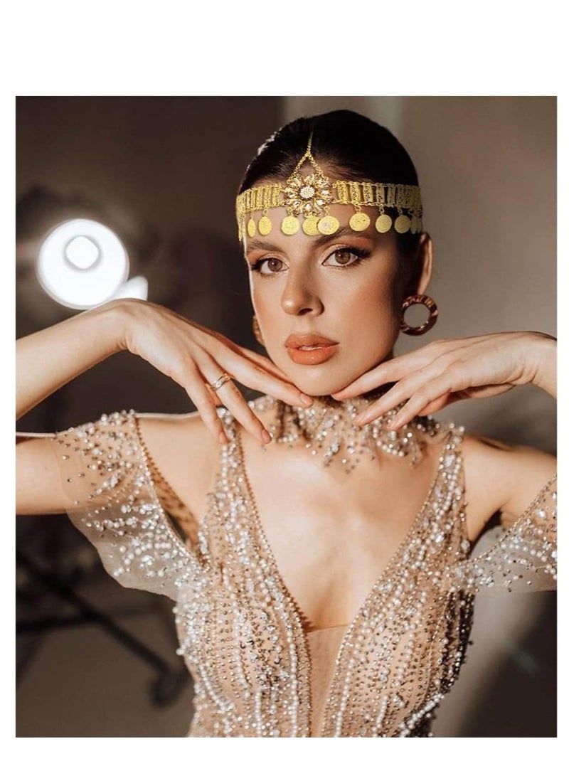 SYOSI Gold Head Chain Boho Headband Headdress Headbands Wedding Headpiece Accessories Vintage Head Chain Crysatal Drop Headpiece Headband Wedding Prom Eveing for Women Girl Hair Accessories - Image 3