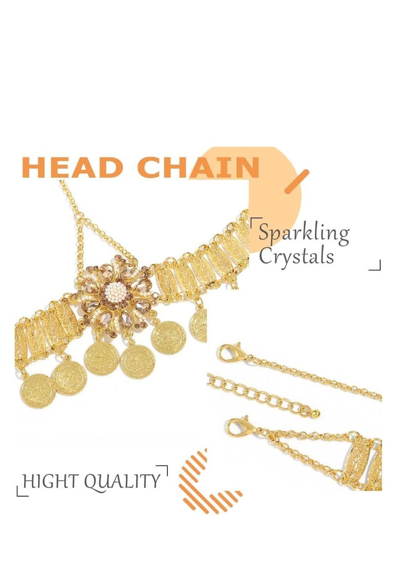 SYOSI Gold Head Chain Boho Headband Headdress Headbands Wedding Headpiece Accessories Vintage Head Chain Crysatal Drop Headpiece Headband Wedding Prom Eveing for Women Girl Hair Accessories - Image 5
