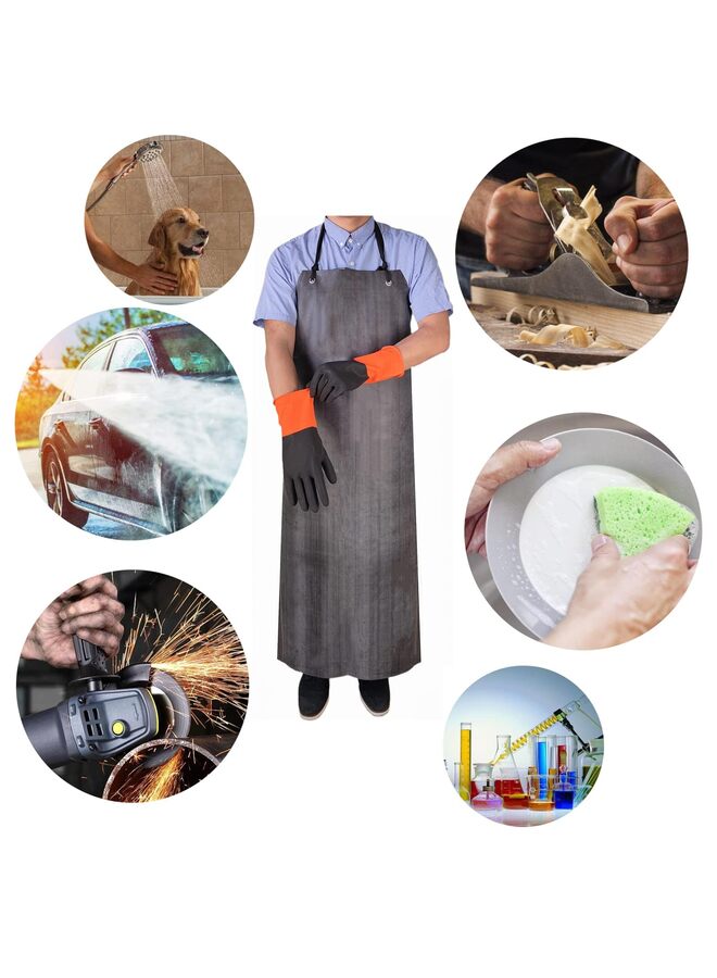 مريلة مطاطية سميكة، 47.2 بوصة × 33.5 بوصة، مريلة طويلة مقاومة، مآزر عمل قابلة للتعديل لغسل الأطباق، وتنظيف الأسماك، والبستنة، والعمل في المختبر، والجزار، وتزيين الكلاب، باللون الأسود والأحمر - Image 5