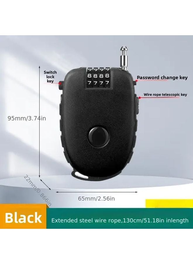 Black Wire Rope Lock for Helmets Baby Carriages Alloy ABS Lock Box Telescopic Design - Image 1