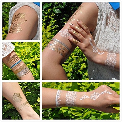 S.A.V.I 3D Temporary Tattoo Golden and Silver Metallic Sticker Wings Peacock Feathers Design Size 21x15cm - 1pc. (202), Gold, 13 g - Image 5