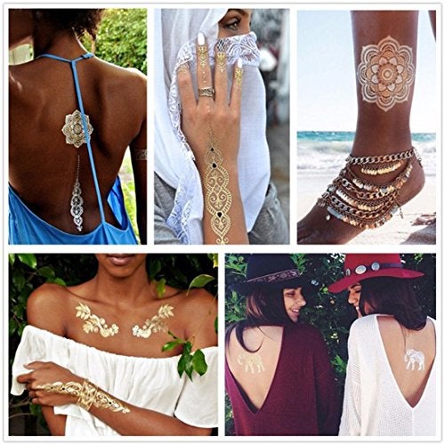 S.A.V.I 3D Temporary Tattoo Golden and Silver Metallic Sticker Wings Peacock Feathers Design Size 21x15cm - 1pc. (202), Gold, 13 g - Image 4