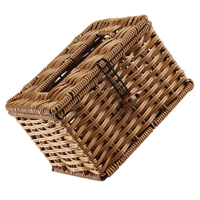 Woven Tissue Box Holder Brown 18x12x10 Cm Multi Functional Organizer For Bathroom Living Room - Image 2