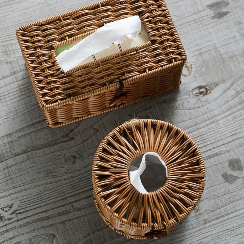 Woven Tissue Box Holder Brown 18x12x10 Cm Multi Functional Organizer For Bathroom Living Room - Image 5