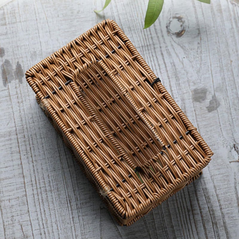 Woven Tissue Box Holder Brown 18x12x10 Cm Multi Functional Organizer For Bathroom Living Room - Image 4
