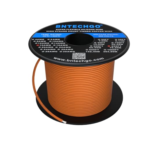 BNTECHGO 16 Gauge Silicone Wire Spool 250 ft Orange Flexible 16 AWG Stranded Tinned Copper Wire - Image 1