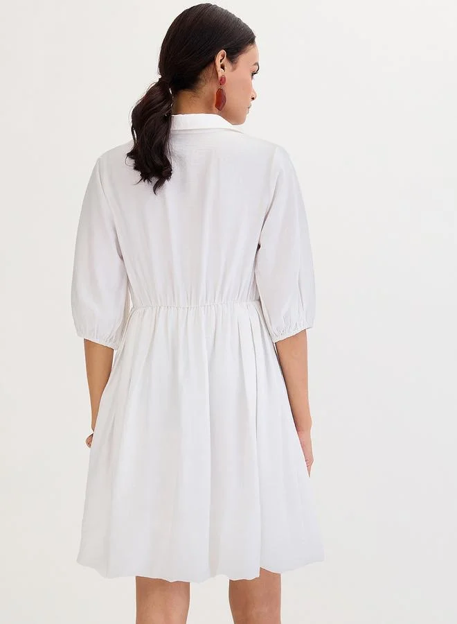 Femmella Femmella White Shirt Mini Dress with Fold Pleat Detail