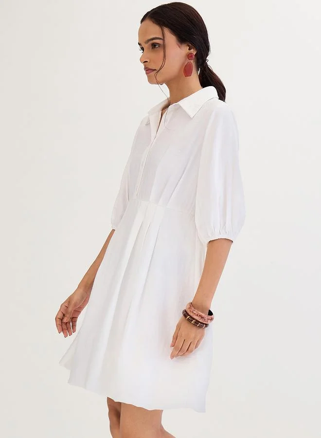 Femmella Femmella White Shirt Mini Dress with Fold Pleat Detail