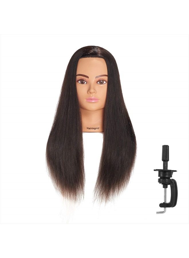 Hairingrid Mannequin Head 24"-26"100% Human Hair Hairdresser Cosmetology Mannequin Manikin Training Head Hair and Free Clamp Holder (R71906LB0218H) - Image 1
