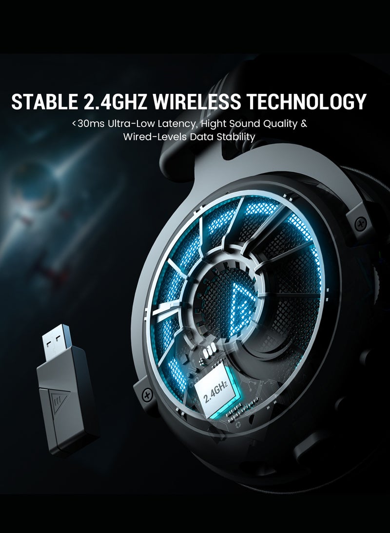 EKSA EKSA Wireless Gaming Headset for PS5, PC, PS4, Mac, Switch, Gaming Headphones with 2.4GHz, Bluetooth 5.3, 7.1 Surround Sound, Detachable Noise Canceling Microphone - Image 5