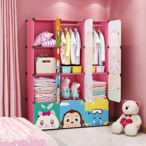 LUHI Plastic Wardrobe for Kids Clothes – Durable, Easy to Use Anti-Skid & Non-Slip Effective Professional Collapsible Wardrobe, Plastic Cupboard for Kids, Foldable Almirah (HY-12 Pink, 12 Door) - Image 1