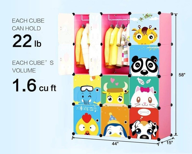 LUHI Plastic Wardrobe for Kids Clothes – Durable, Easy to Use Anti-Skid & Non-Slip Effective Professional Collapsible Wardrobe, Plastic Cupboard for Kids, Foldable Almirah (HY-12 Pink, 12 Door) - Image 2
