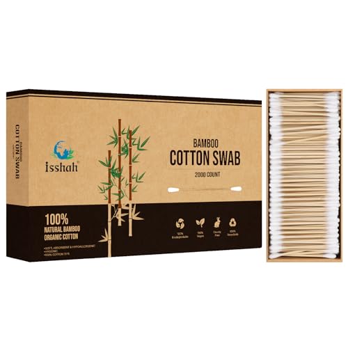 Isshah Bamboo Cotton Swabs - 2000 Count - FSC Certified and PETA Approved, Eco Friendly Double Tips, Plastic Free Ear Sticks, All Natural 100% Biodegradable Organic Cotton Buds by Isshah - Image 1