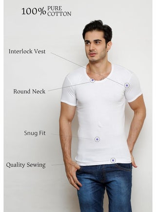 Amul comfy Premium Round Neck with Sleeve Cotton Men's Vest- White