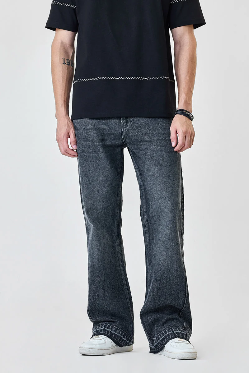 سنيتش Dark Grey Solid Regular Fit Casual Jeans