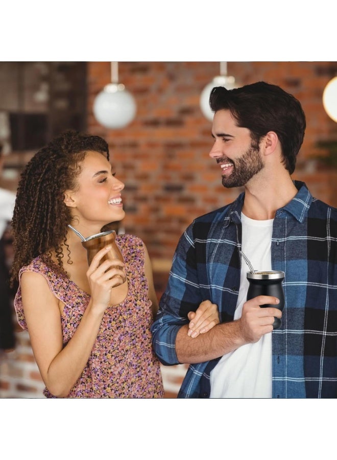 كوب يربا ميت سعة 8 أونصات، كوب ميت من الفولاذ المقاوم للصدأ 304 مزدوج الجدار، قرعة يربا ميت عازلة للحرارة، مجموعة أكواب شاي تشمل فرشاة تنظيف و 2 بومبيلا (أسود) - Image 3