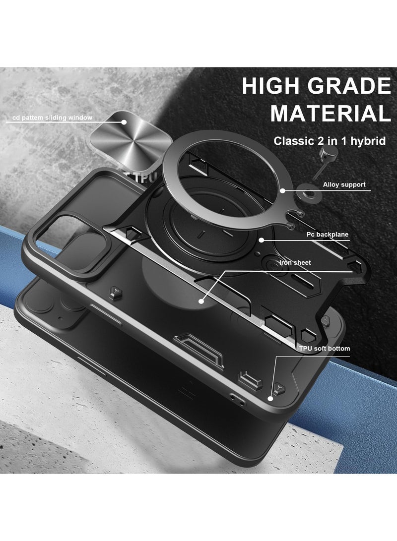 for iPhone 16e Case, Slide Camera Lens Cover, Magnetic Ring Holder Kickstand Protective Phone Case for iPhone 16e, Black - Image 5