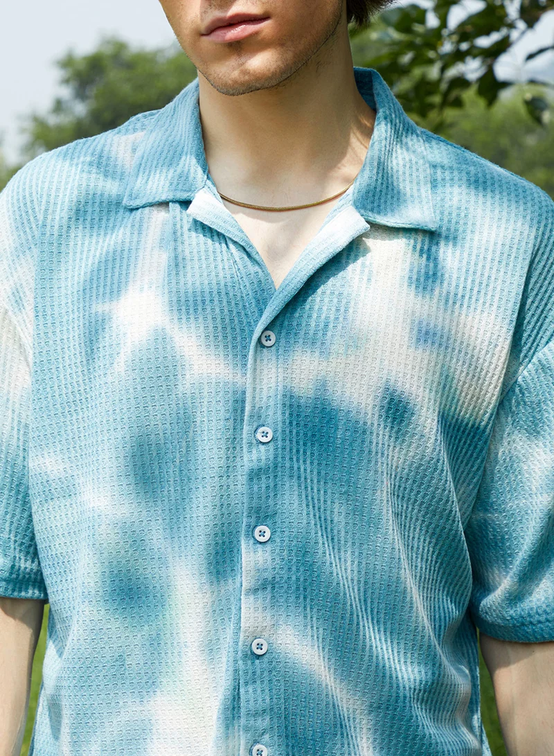 كامبوس سوترا Men's Daisy White & Sky Blue Tie-Dye Waffle Oversized Shirt