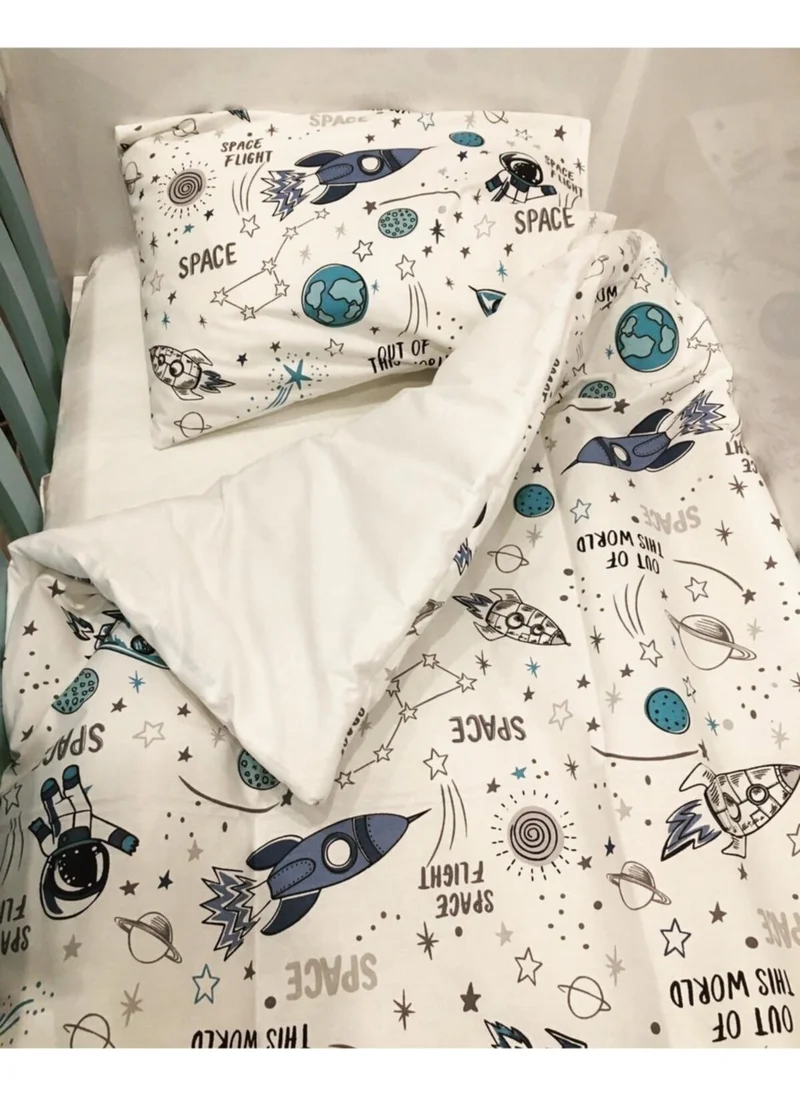 Bebek Özel Baby Special Space Patterned White Baby Pillow Sheet Quilt Set 60 x 120 cm cm