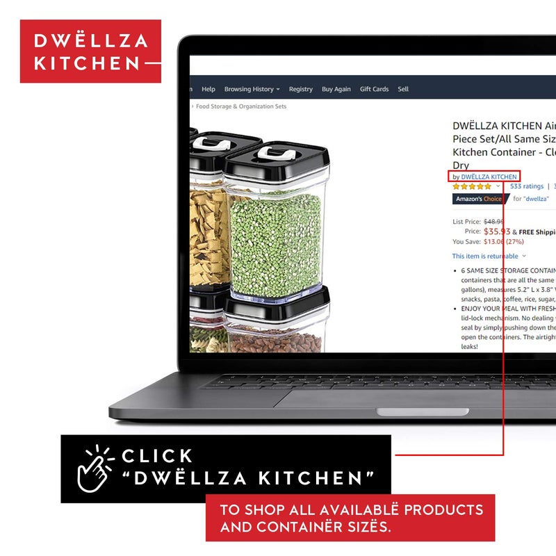DWÃ‹LLZA KITCHEN DWLLZA KITCHEN Airtight Food Storage Containers with Lids - 6 Piece Set Air Tight Kitchen Storage Containers for Pantry Organization and Storage - Clear Plastic BPA-Free - Keeps Food Fresh & Dry - Image 3