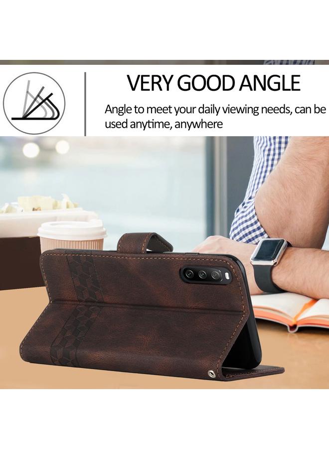 erorex Case For Sony Xperia 10 III Cubic Skin Feel Flip Leather Phone Case - Image 4