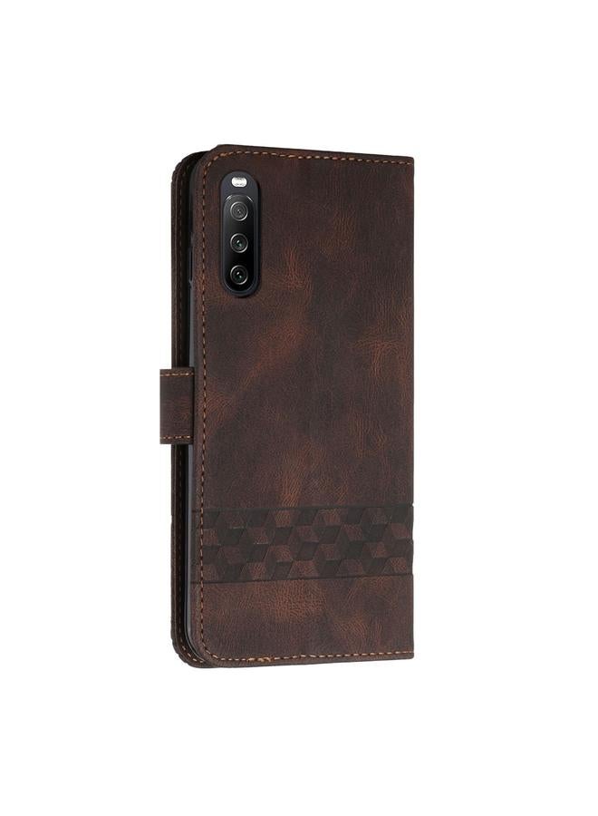erorex Case For Sony Xperia 10 III Cubic Skin Feel Flip Leather Phone Case - Image 3