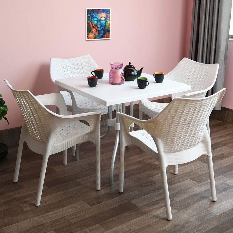 SUPREME Supreme Cambridge Heavy Durable Plastic Chair with Steel Legs for Home Office Garden and Restaurents Milky White Set of 4 - Image 2