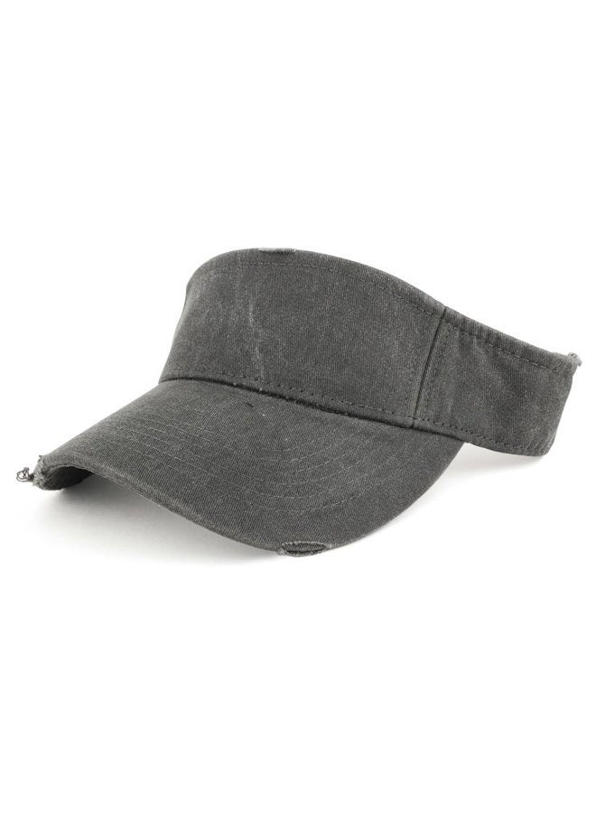 Armycrew Frayed Pigment Dyed Garment Washed Distressed Adjustable Visor Cap - Black - Image 1