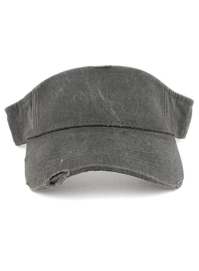 Armycrew Frayed Pigment Dyed Garment Washed Distressed Adjustable Visor Cap - Black - Image 2