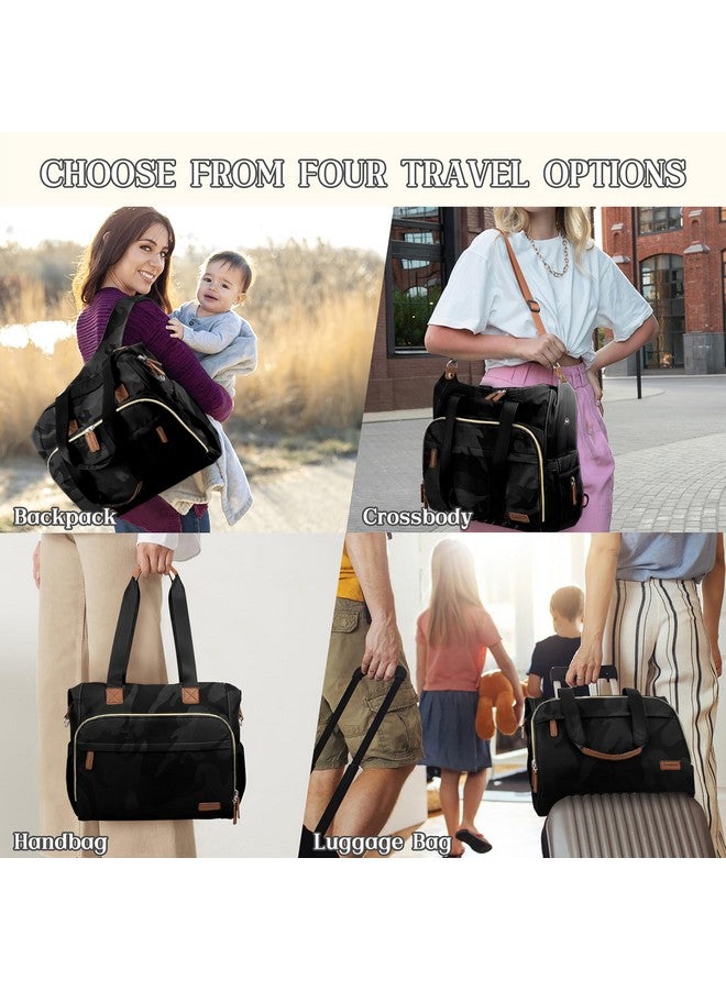 Pripher 4 in 1 Diaper Bag Backpack, Diaper Bag Backpack for Mom Dad, Travel Diaper Bag Converts into Backpack with Shoulder Strap, Mom Bag for Hospital with 14 Pockets, Large Capacity Baby Bag Camo Black - Image 1