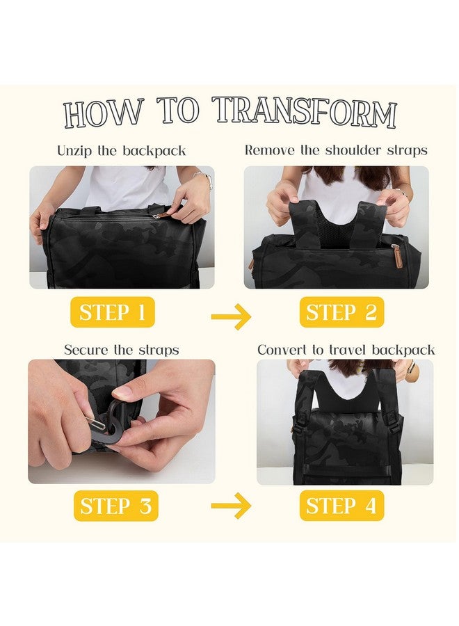 Pripher 4 in 1 Diaper Bag Backpack, Diaper Bag Backpack for Mom Dad, Travel Diaper Bag Converts into Backpack with Shoulder Strap, Mom Bag for Hospital with 14 Pockets, Large Capacity Baby Bag Camo Black - Image 4
