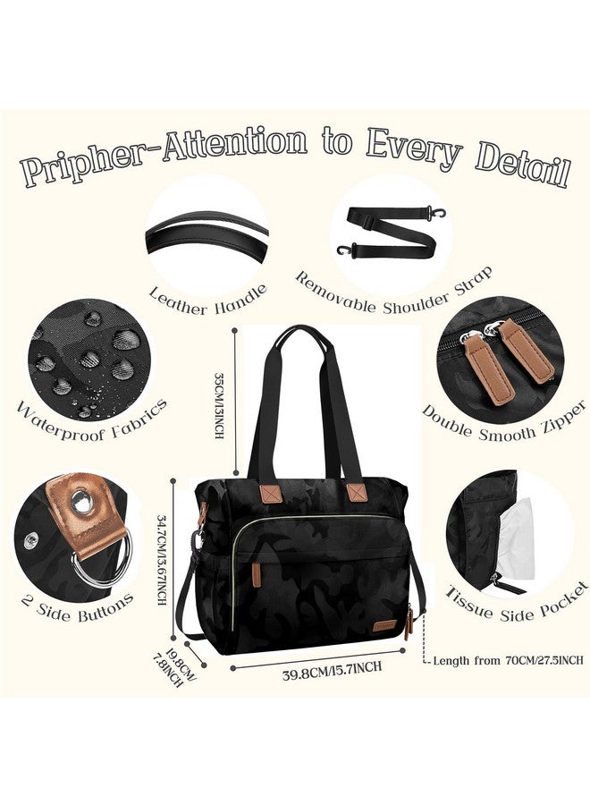Pripher 4 in 1 Diaper Bag Backpack, Diaper Bag Backpack for Mom Dad, Travel Diaper Bag Converts into Backpack with Shoulder Strap, Mom Bag for Hospital with 14 Pockets, Large Capacity Baby Bag Camo Black - Image 2