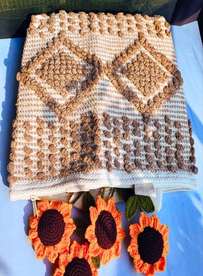 YUGO حقيبة يد YUGO بنقشة بوم بوم وسحاب - بني | حقائب يد للطالبات الجامعيات/سيدات الأعمال | حقيبة كتف أنيقة للنساء - Image 2