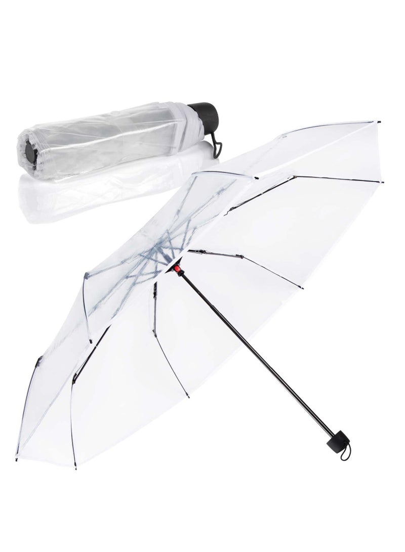 Barakah Folding Umbrellas Travel Umbrella, Transparent Umbrella Pocket Umbrella, Portable Compact Protection, Small Light Weight Waterproof, Rain and Sun Umbrella Elegant Umbrella In Transparent - Image 1