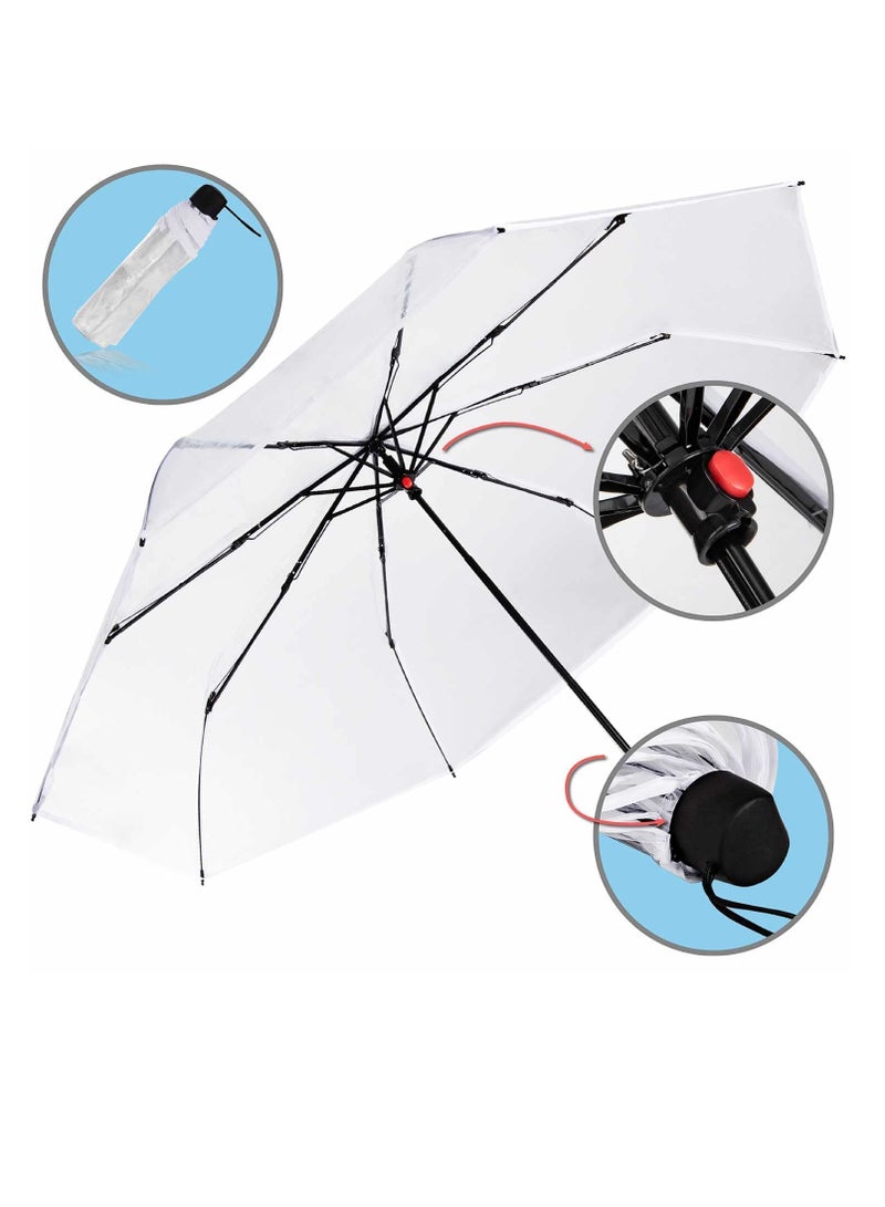 Barakah Folding Umbrellas Travel Umbrella, Transparent Umbrella Pocket Umbrella, Portable Compact Protection, Small Light Weight Waterproof, Rain and Sun Umbrella Elegant Umbrella In Transparent - Image 5