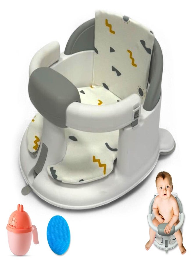 BEBECAN Non-Slip Baby Bath Seats 6-12 Months, Toddler Bathtub Chair with Washable Cusion, Cap Brush & Shower Mug, Infant Chair Comfortable Baby Bath Support for Safe Bathing & Sit Up Bathtub Support - Image 1