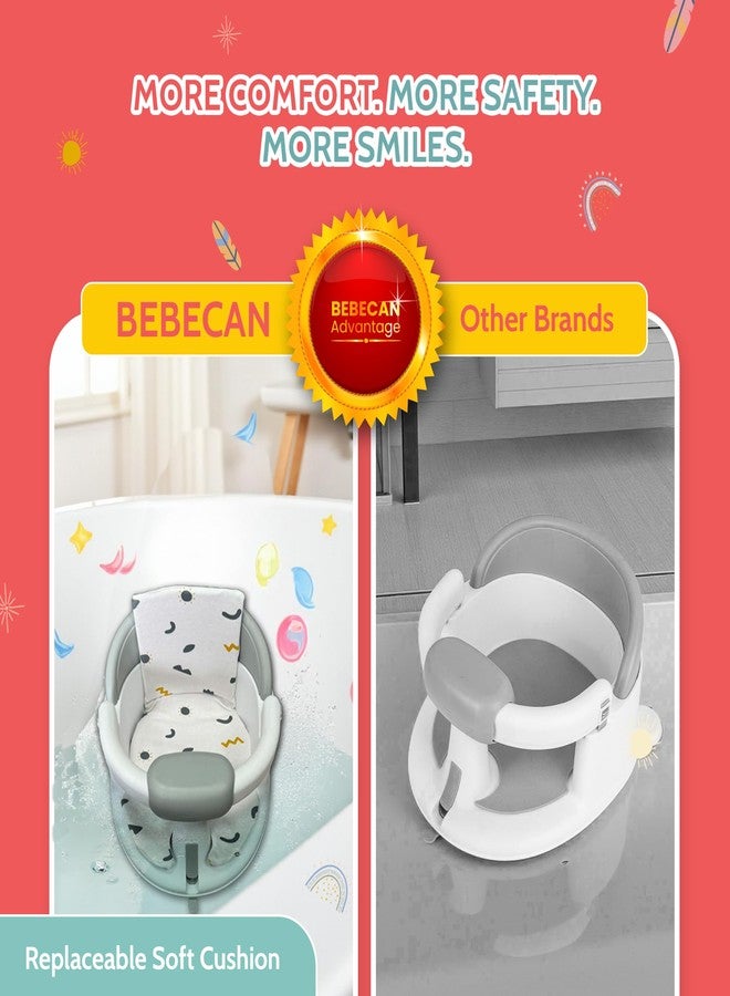 BEBECAN Non-Slip Baby Bath Seats 6-12 Months, Toddler Bathtub Chair with Washable Cusion, Cap Brush & Shower Mug, Infant Chair Comfortable Baby Bath Support for Safe Bathing & Sit Up Bathtub Support - Image 2