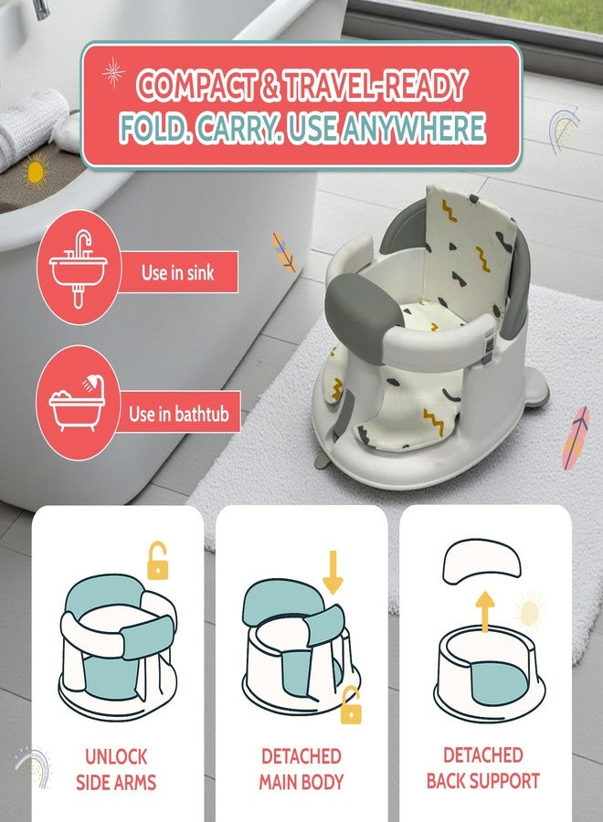 BEBECAN Non-Slip Baby Bath Seats 6-12 Months, Toddler Bathtub Chair with Washable Cusion, Cap Brush & Shower Mug, Infant Chair Comfortable Baby Bath Support for Safe Bathing & Sit Up Bathtub Support - Image 5